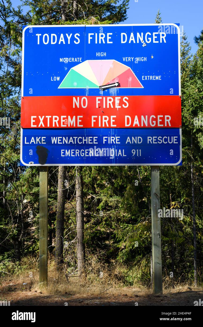 Plain, WA, USA September 08, 2021; Sign indicating todays fire danger