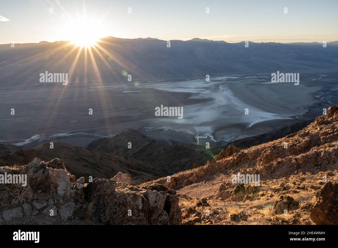 Sunburst Over Badwater Basin in Death Valley National Park Stock Photo ...