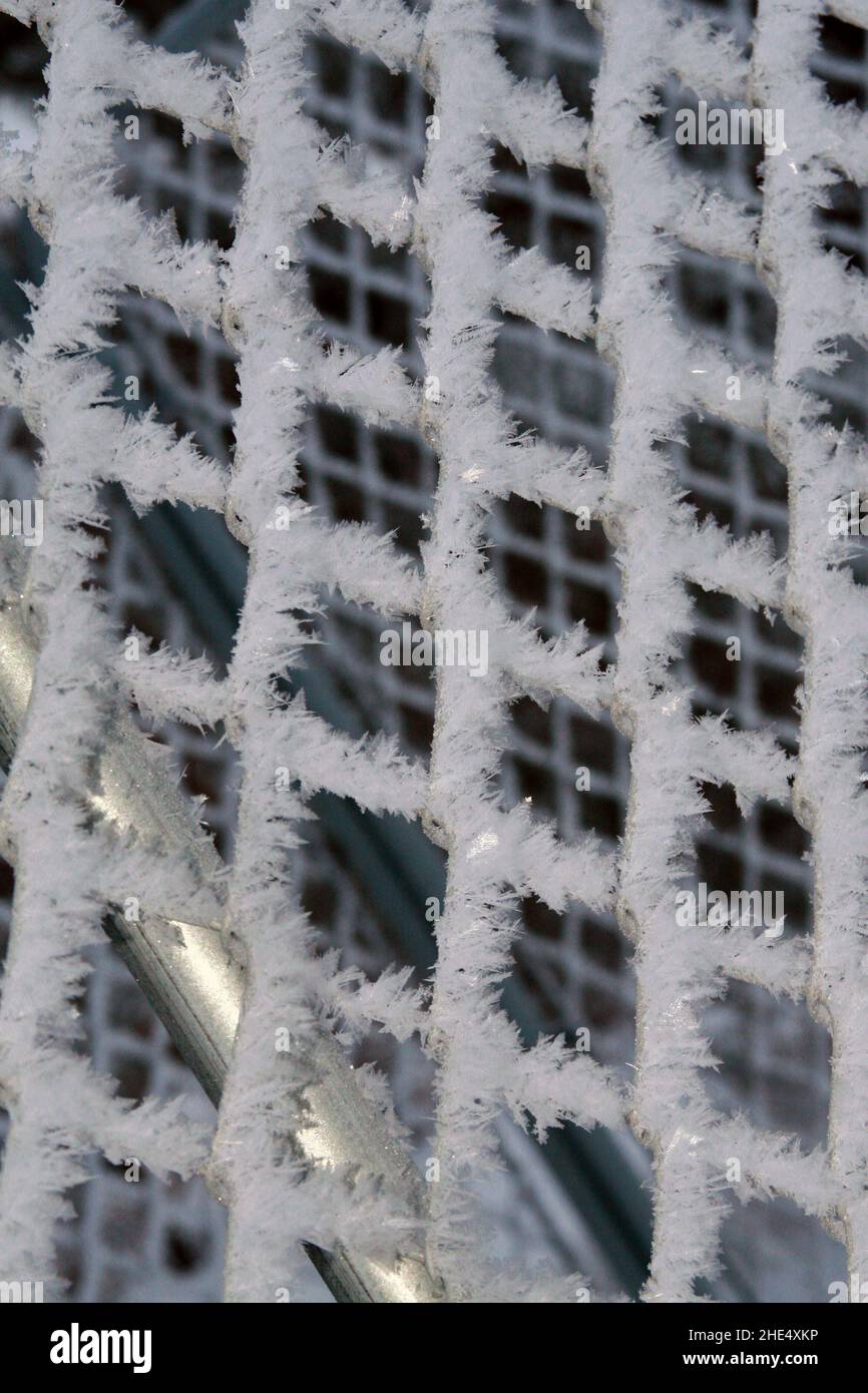 Close up detail of fresh frost and snow on a chain link fence Stock ...