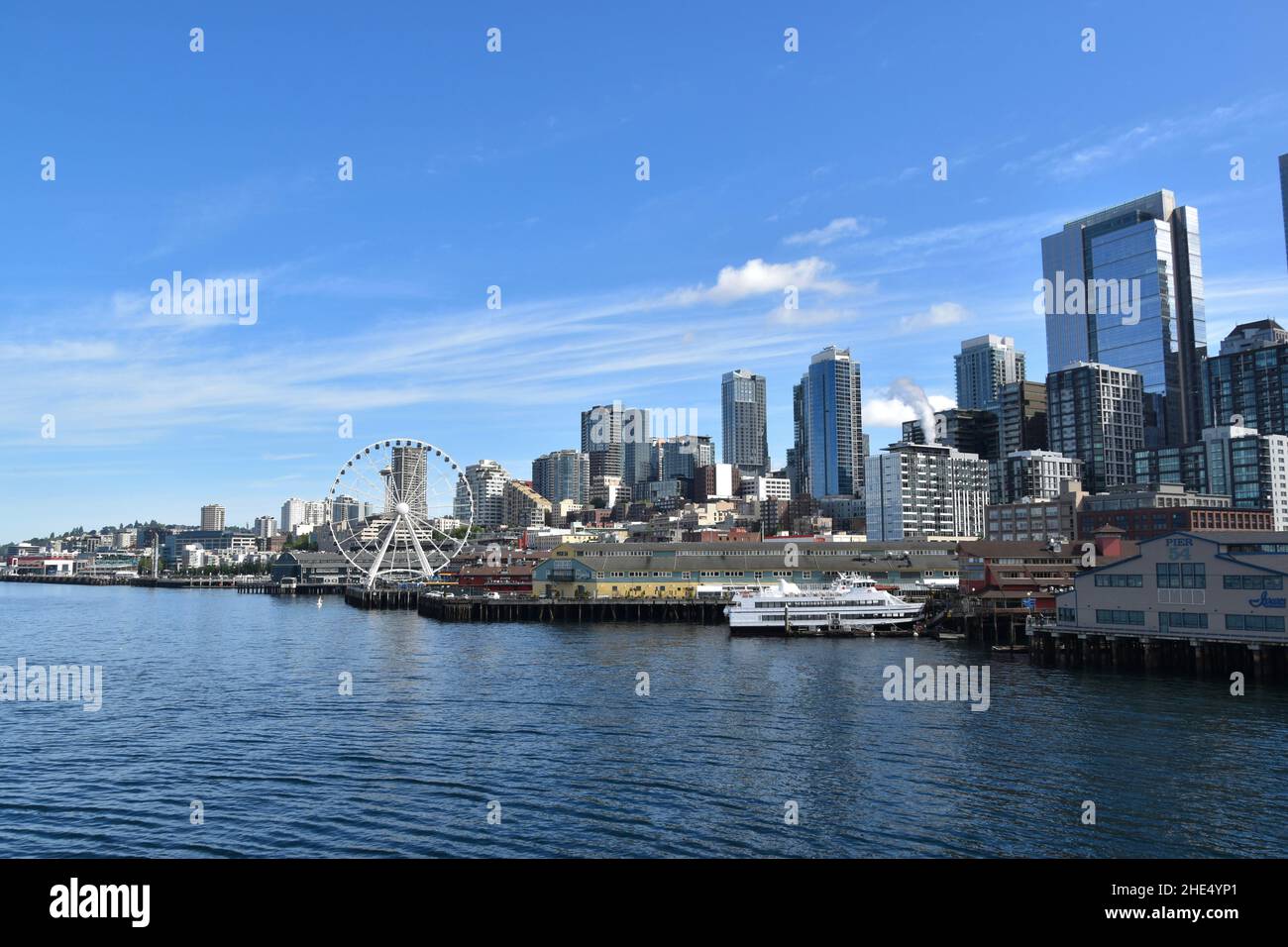 The Seattle Skyline seen across Elliot Bay in Puget Sound, Washington ...