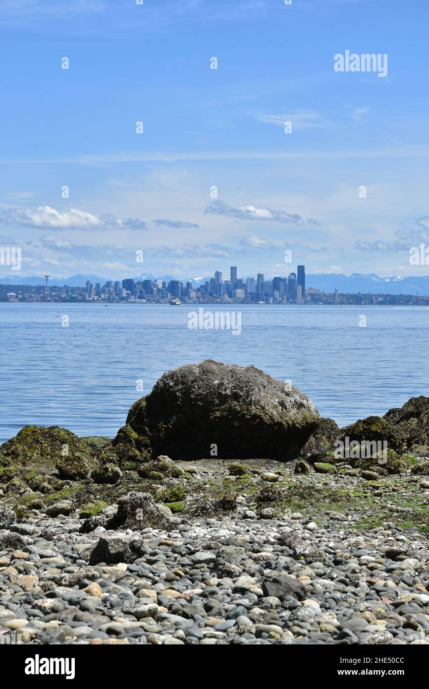 The Seattle Skyline seen across Elliot Bay in Puget Sound, Washington ...