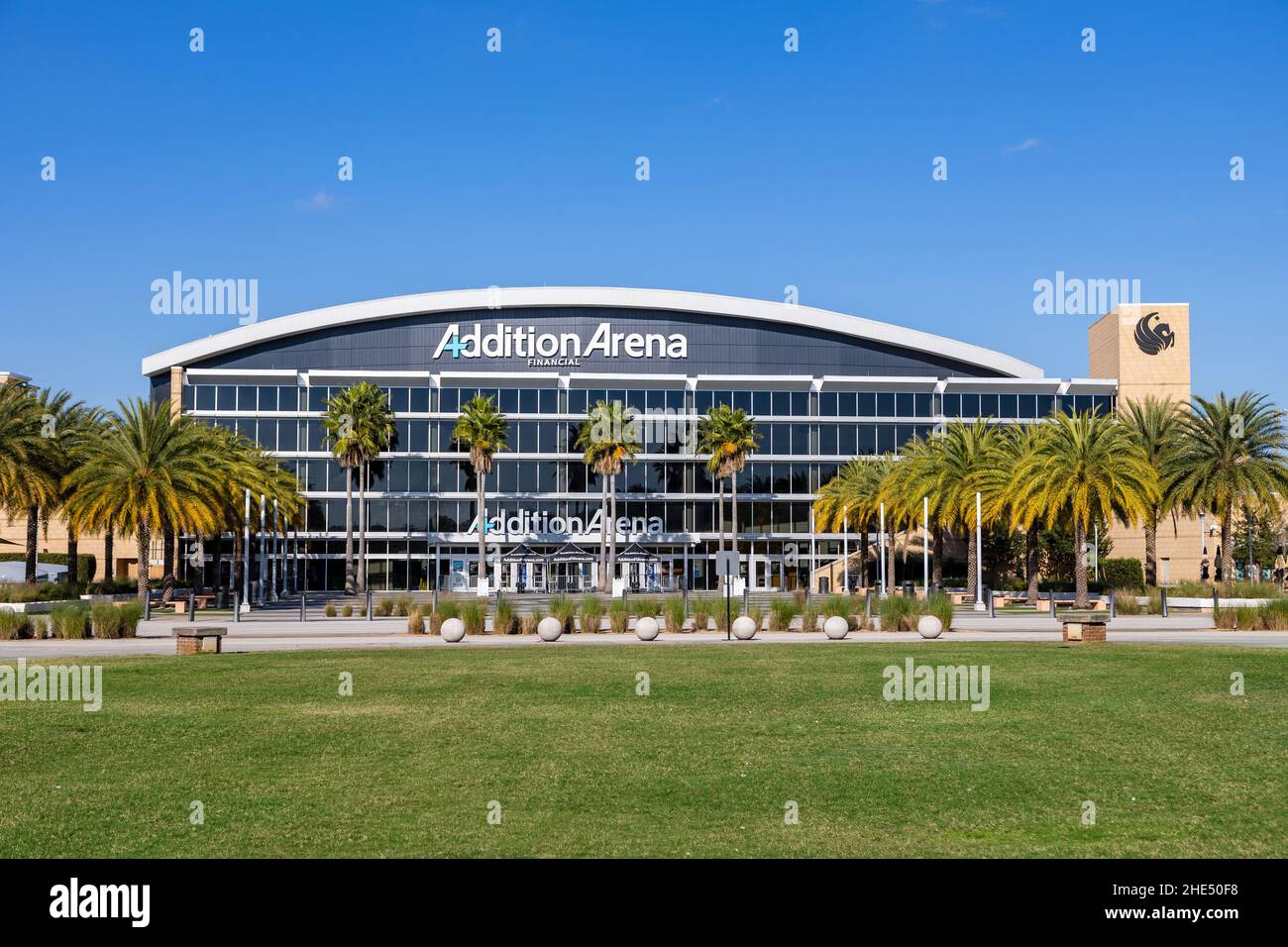 Orlando, FL - December 30, 2021: The Addition Financial Arena on the University of Central Florida campus. Stock Photo