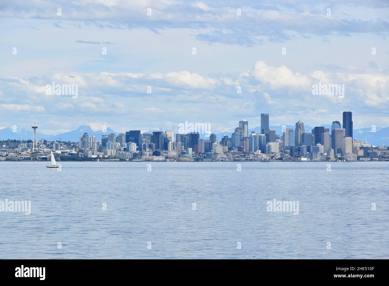 The Seattle Skyline seen across Elliot Bay in Puget Sound, Washington ...