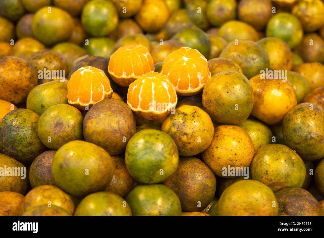 vitamin fruite in green tagerine orange for making orange juice Stock Photo
