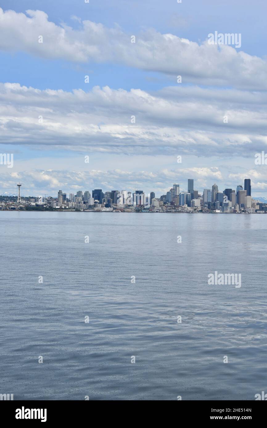 The Seattle Skyline seen across Elliot Bay in Puget Sound, Washington ...