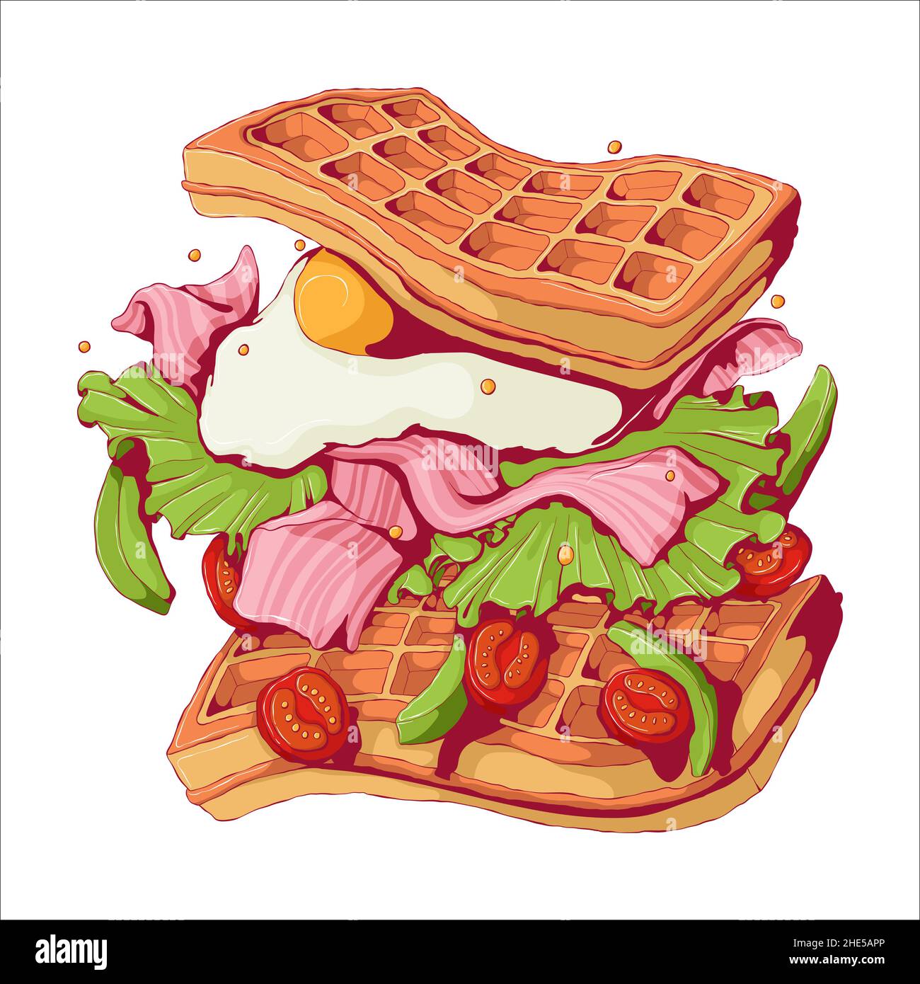 Hand drawn vector illustration of falling Viennese or Belgian waffles ...