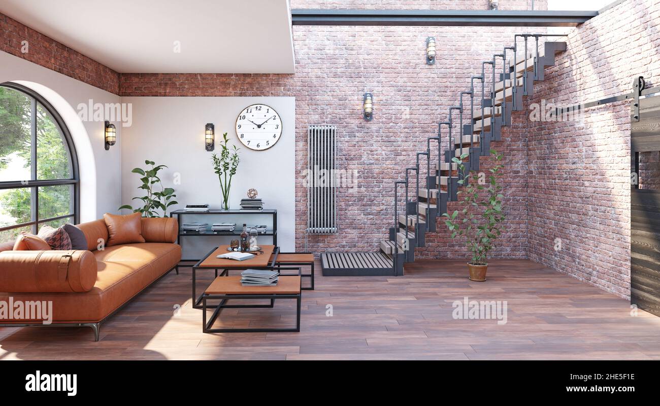modern living interior. 3d rendering design concept Stock Photo - Alamy