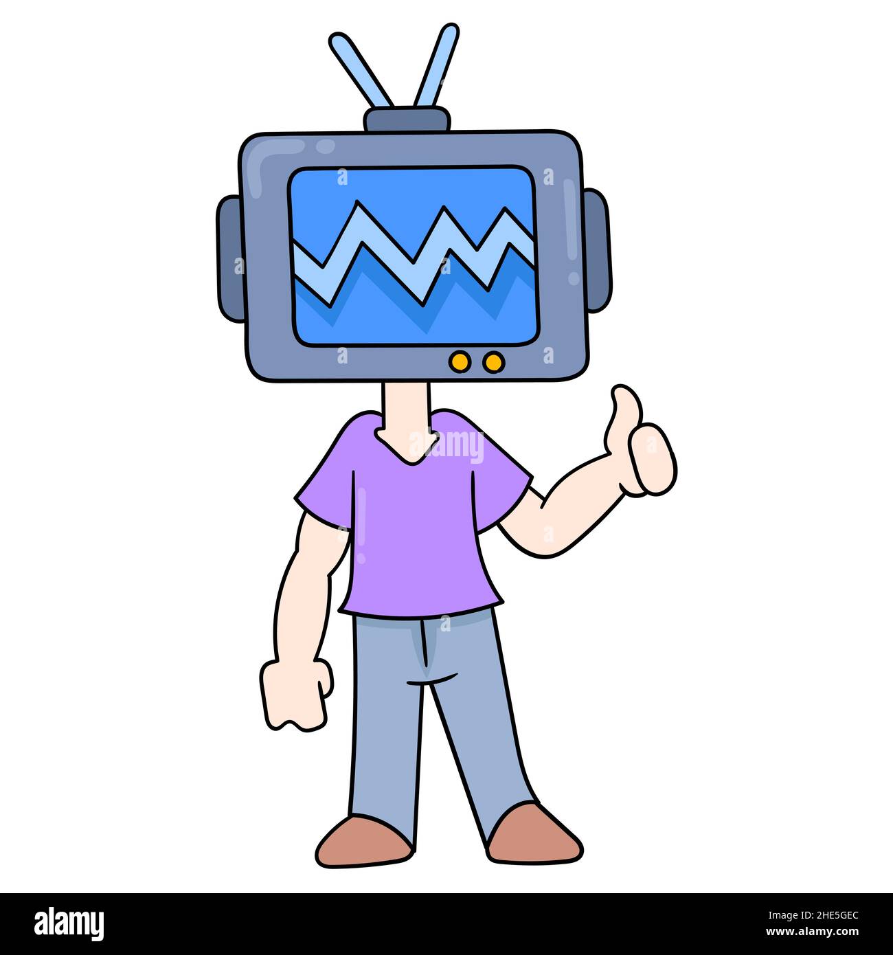 electronic television head man, vector illustration art. doodle icon
