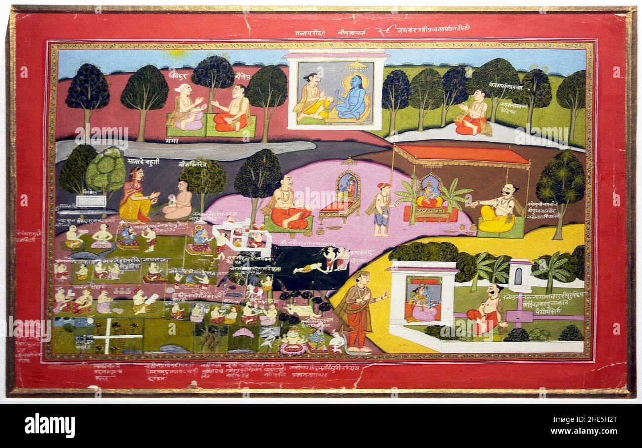 Sage Sukdeva narrating the story of Krishna to Raja Parikshata, Stock Photo