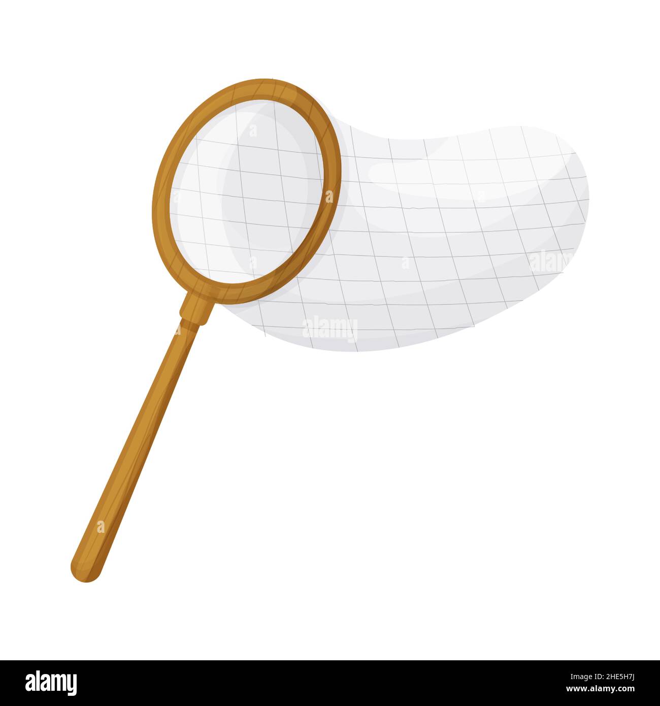 Net with wooden handle butterfly or fish catcher in cartoon style isolated on white background. Equipment for fishing, hobby. Vector illustration Stock Vector