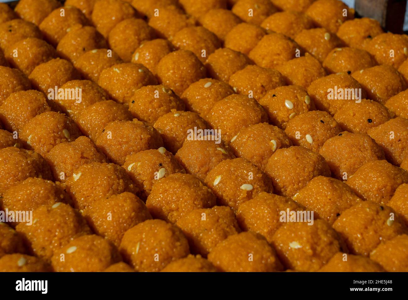 Indian sweet motichoor laddoo or Bundi laddu made of flour very small