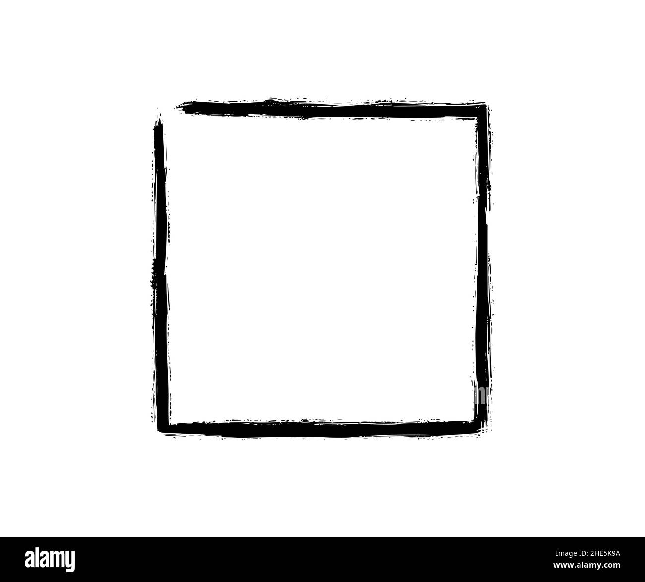 Ink square frame. Grunge empty black box. Rectangle border. Rubber