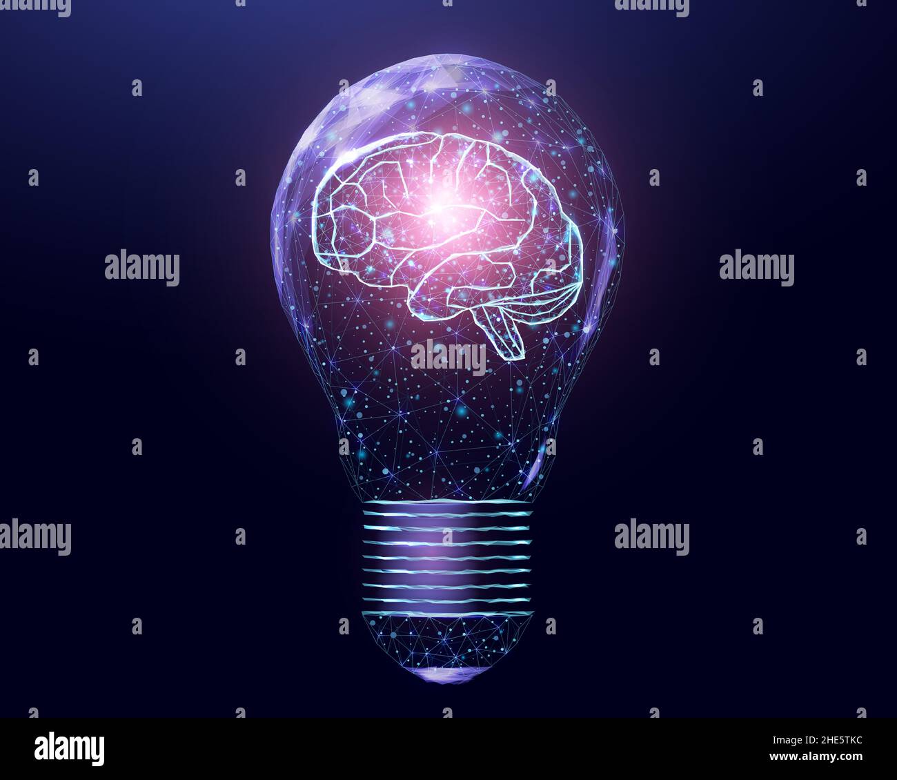 Wireframe polygonal human brain in a lightbulb. Business idea ...