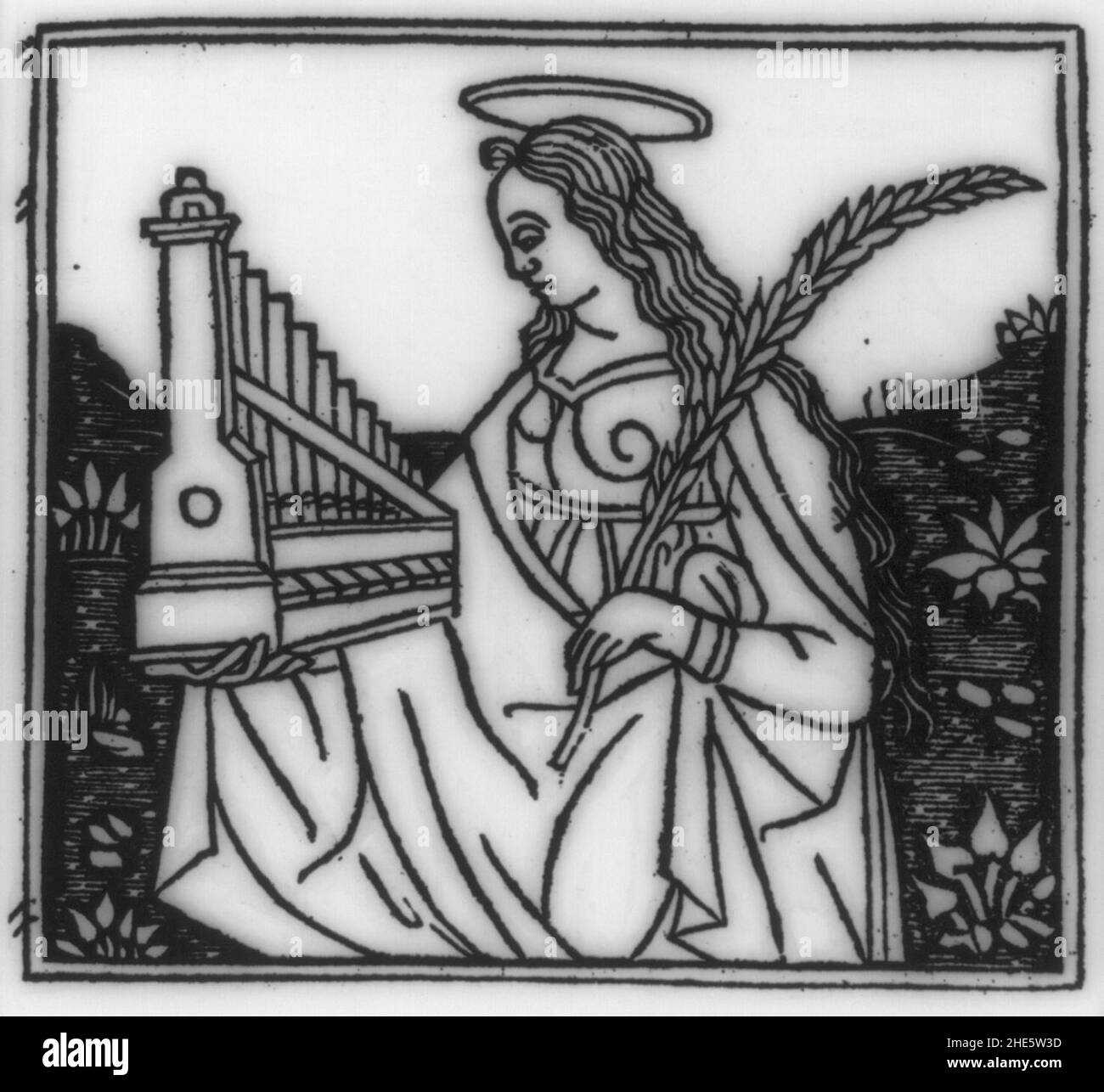 Saint Cecilia holding her emblems portable organ and martyr's palm