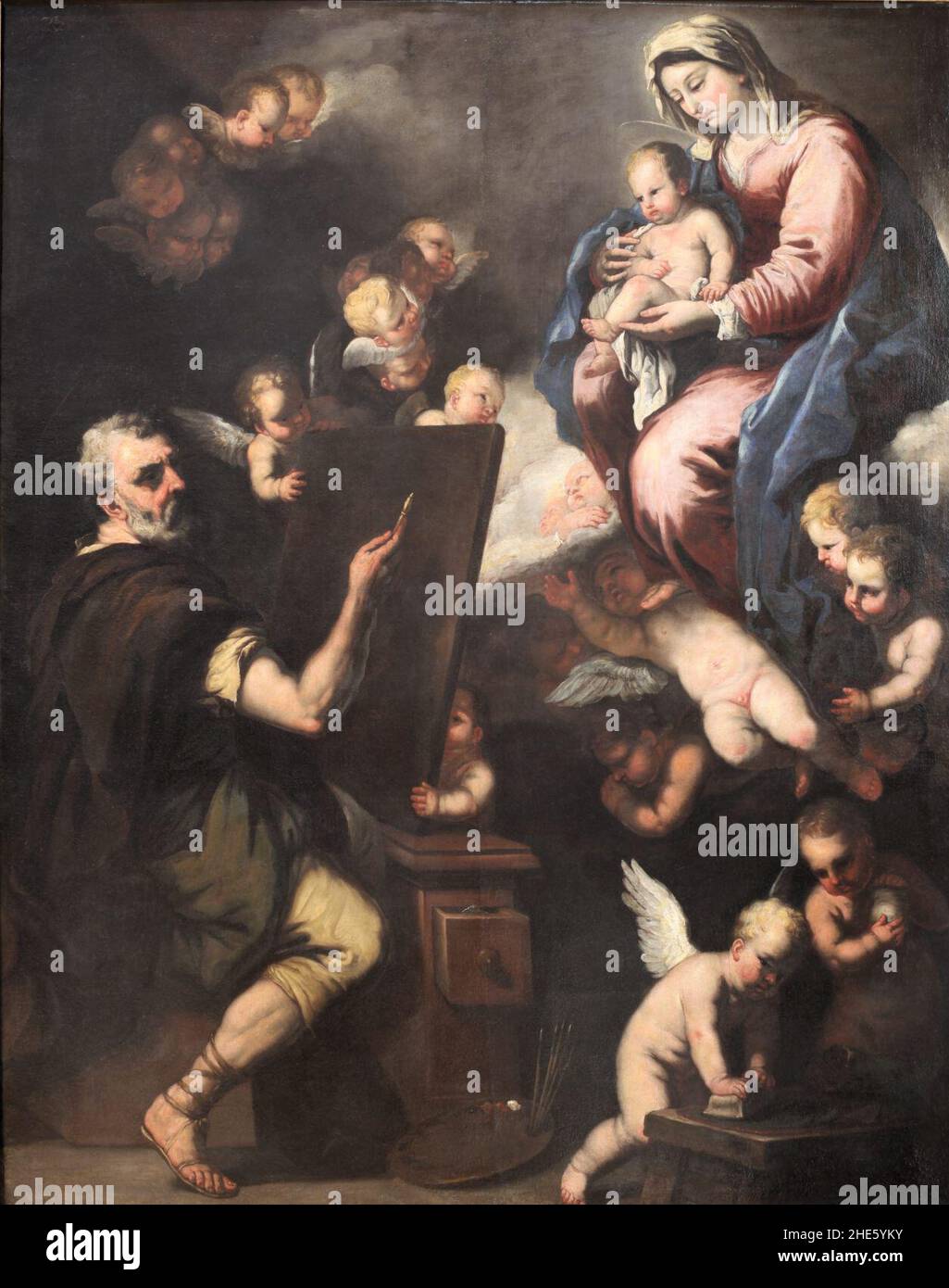 Saint Lucas painting the Virgin-Luca Giordano Stock Photo