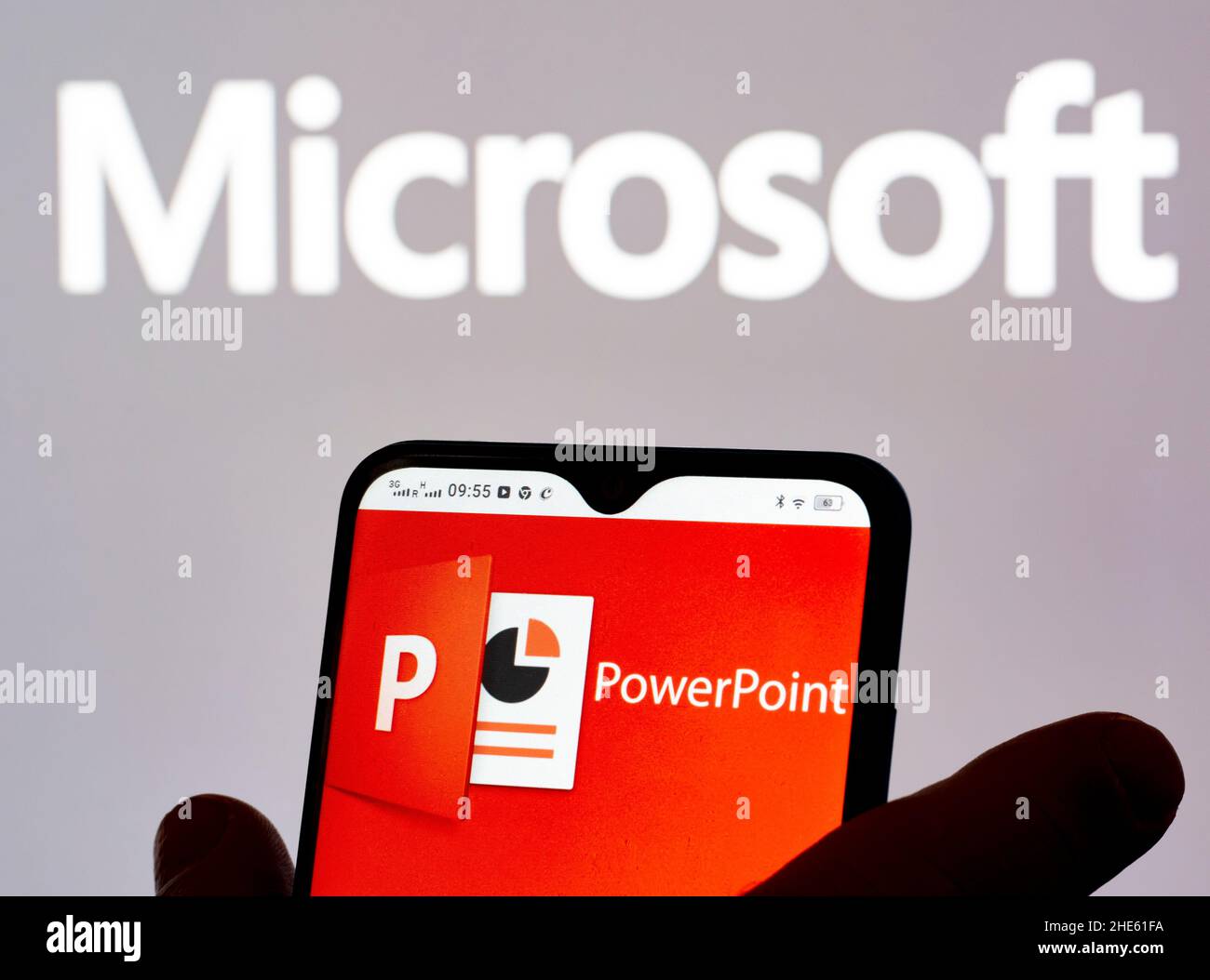 In this photo illustration Microsoft PowerPoint logo seen displayed on a smartphone Stock Photo