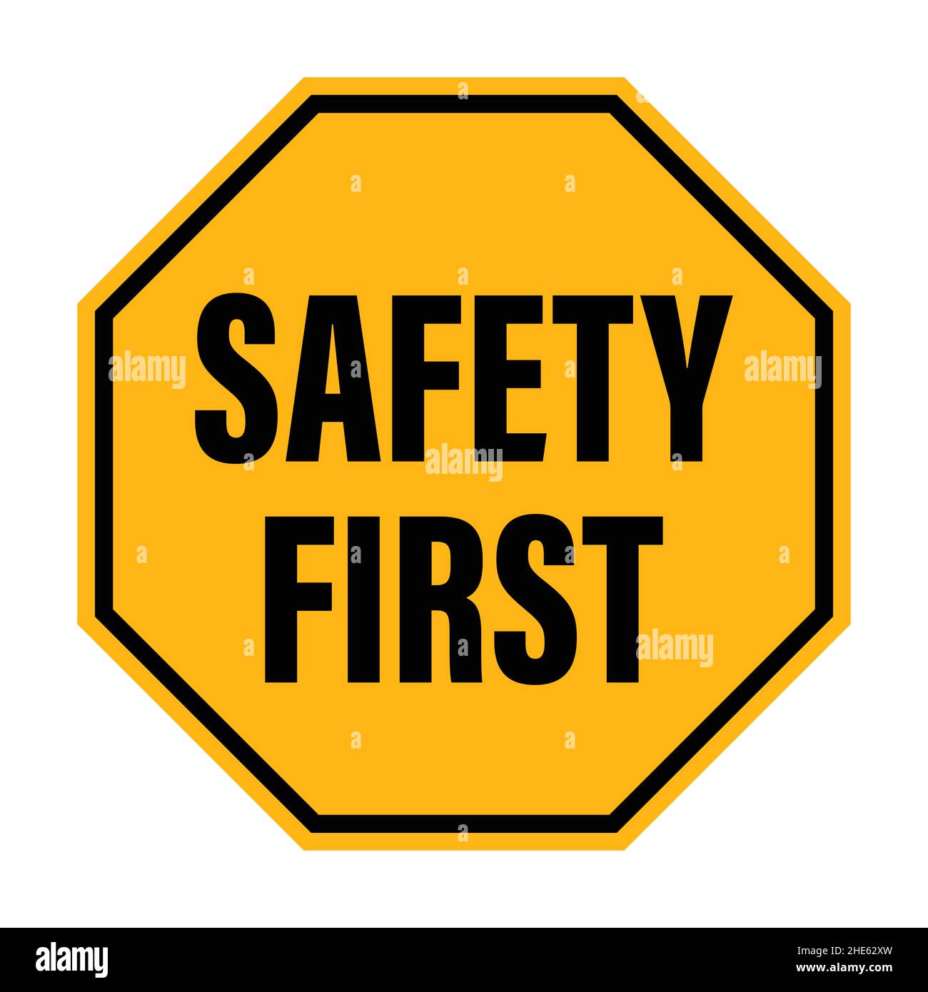 safety first text on yellow octagon logo icon vector for your web