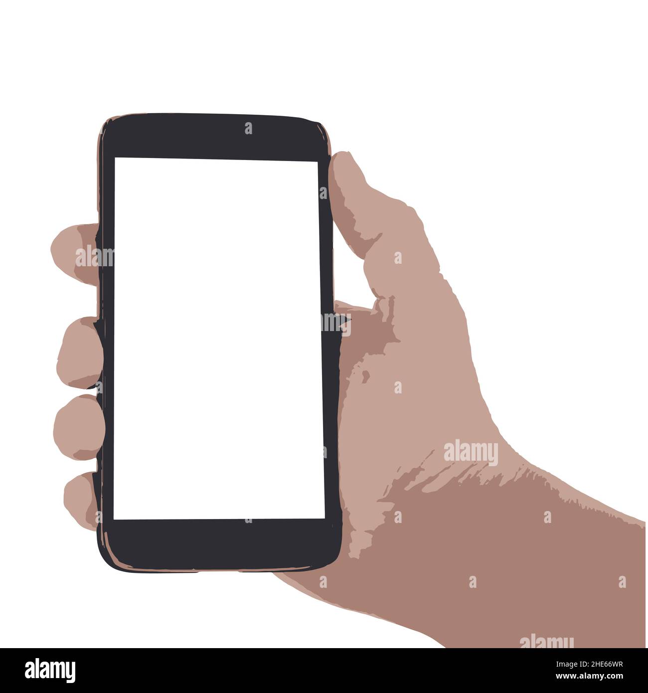 Hand holding a smartphone on a white background. Template. Flat vector ...