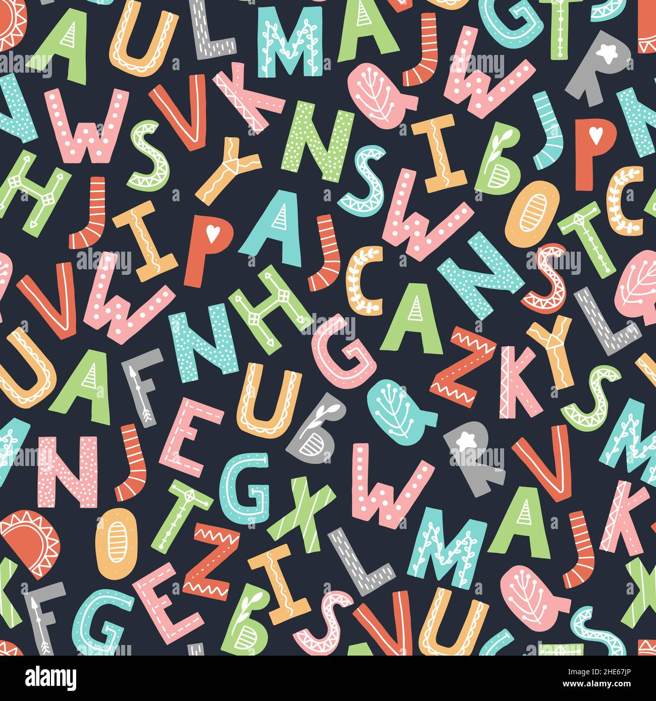 ABC seamless pattern. Scandinavian style alphabet. Vector cartoon hand ...