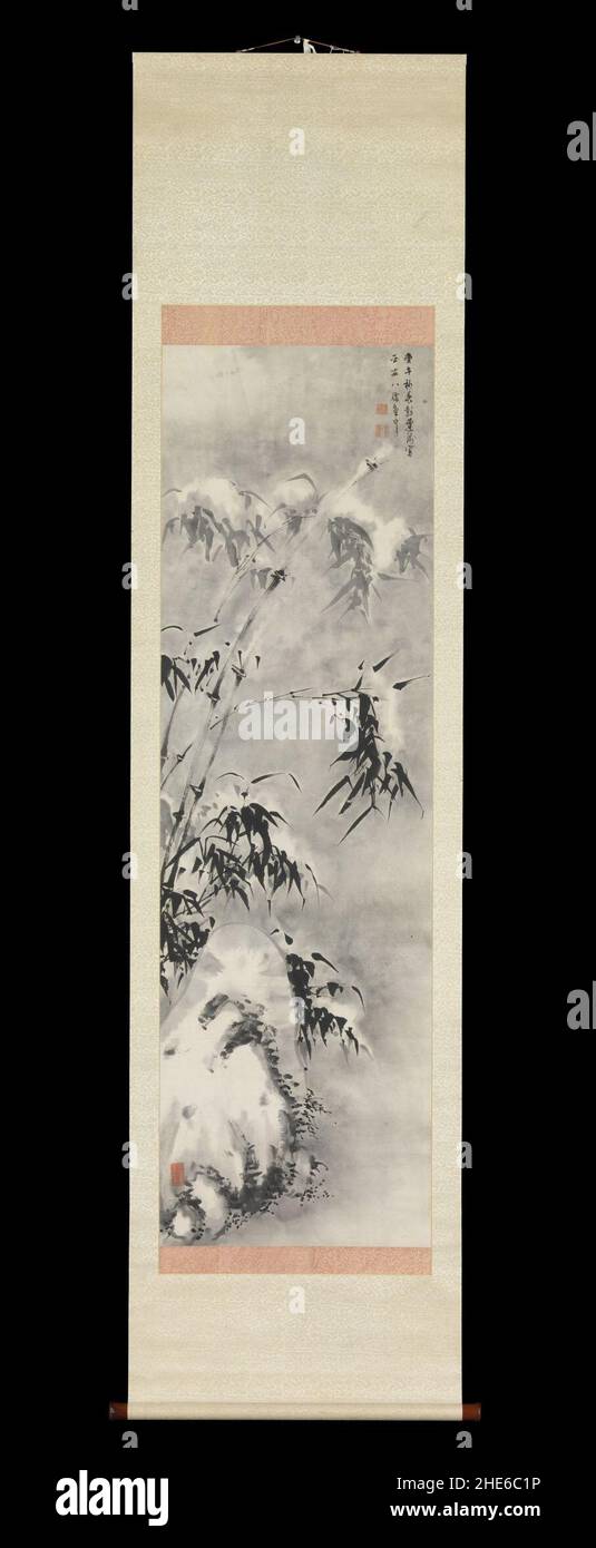 Sakaki Hyakusen - Bamboo and Rock in Snow Stock Photo - Alamy