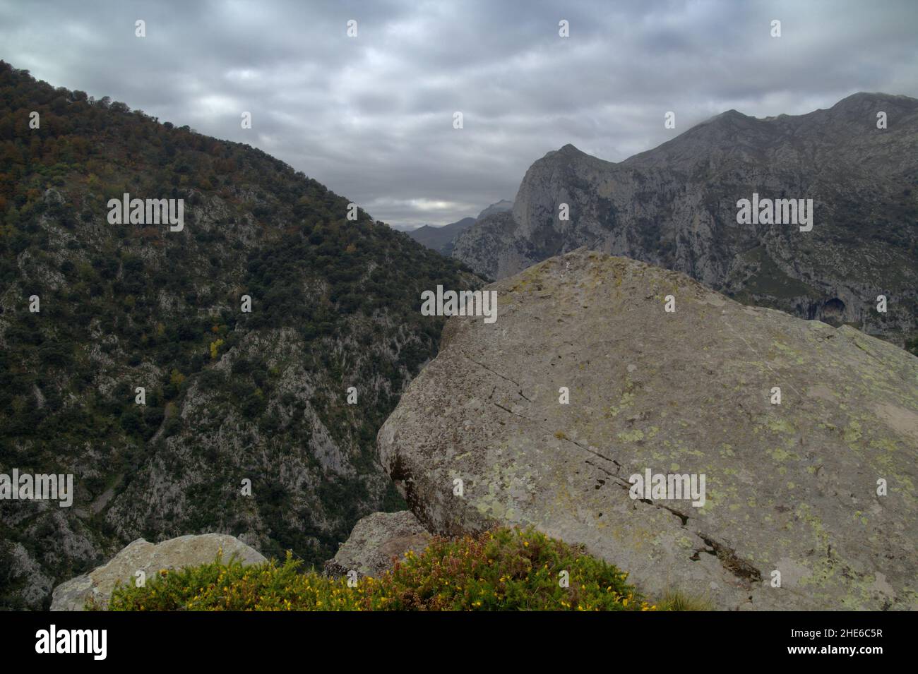 Mountainous part of Cantabria in the north of Spain, hiking route to