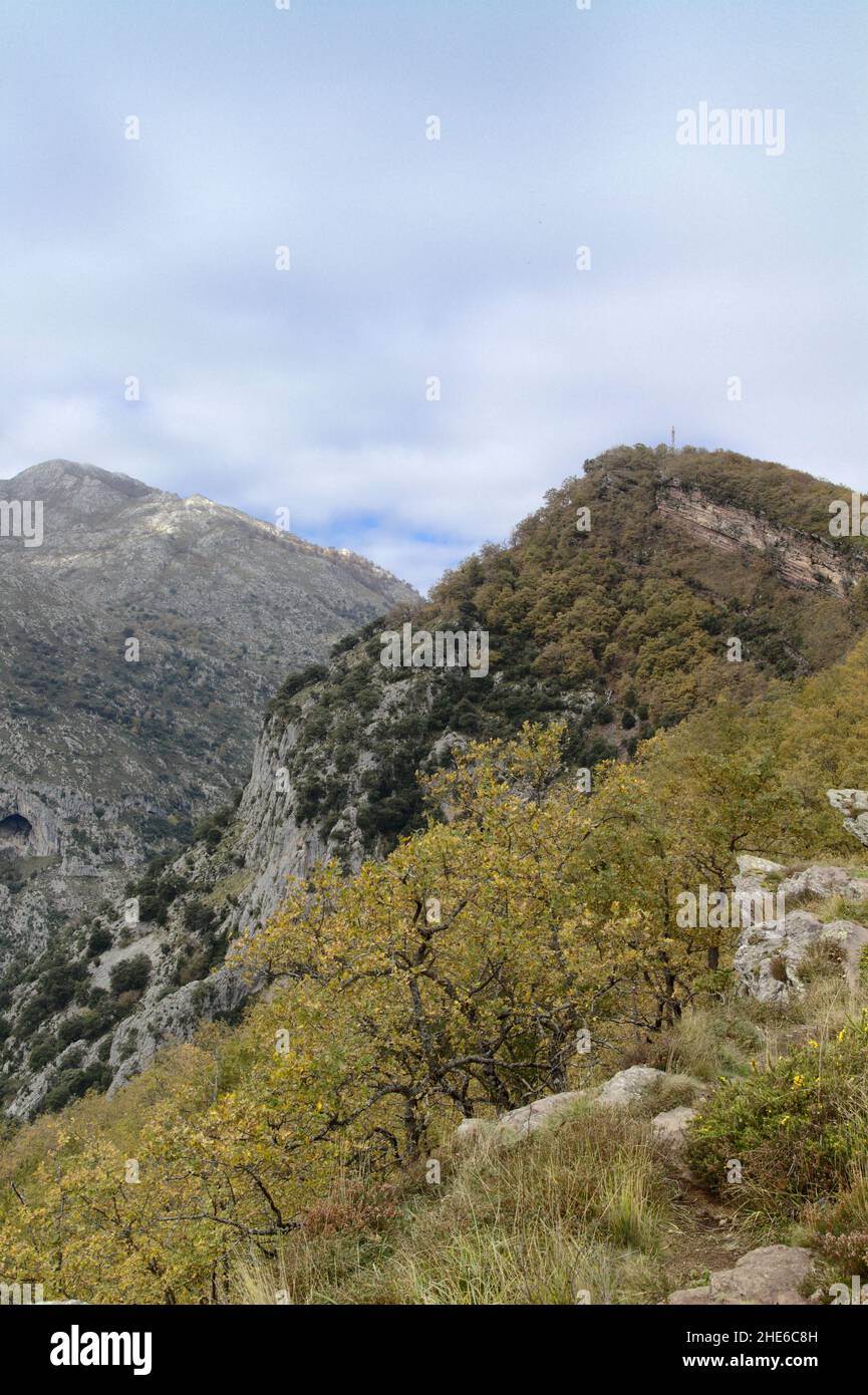 Mountainous part of Cantabria in the north of Spain, hiking route to