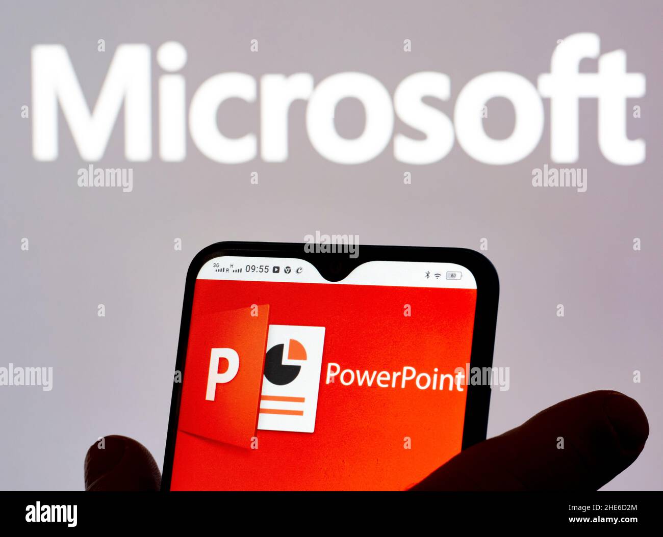 In this photo illustration a Microsoft PowerPoint logo seen displayed on a smartphone. Stock Photo