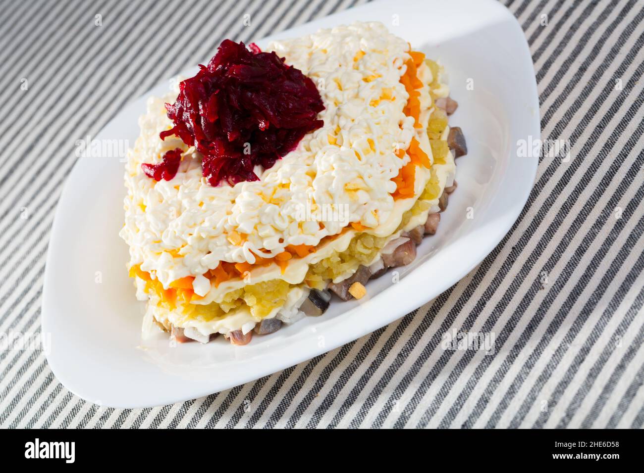 Russian dressed herring salad Stock Photo Alamy