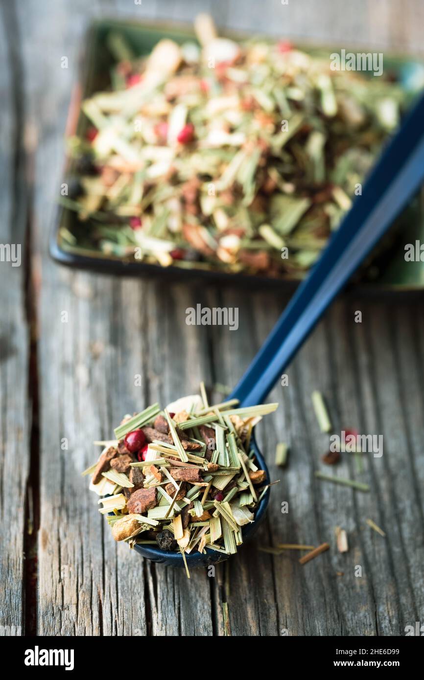 Lemon grass tea blend on scoop Stock Photo