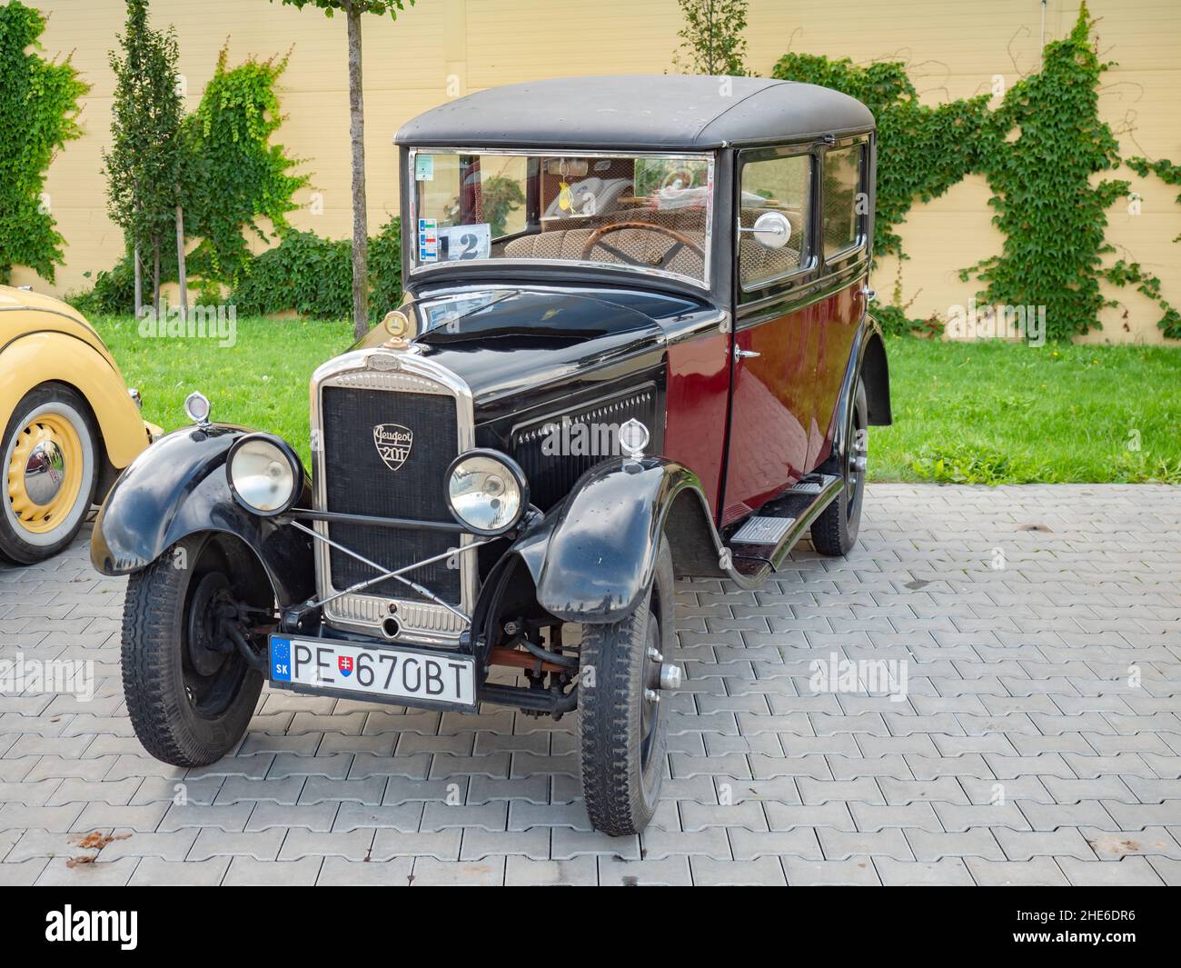 Palavsky Oldtimer, the vintage rally show at Winery Zajeci, Czechia. 27th of August, 2021. Peugeot 201, vintage car.  Historical cars open competition Stock Photo