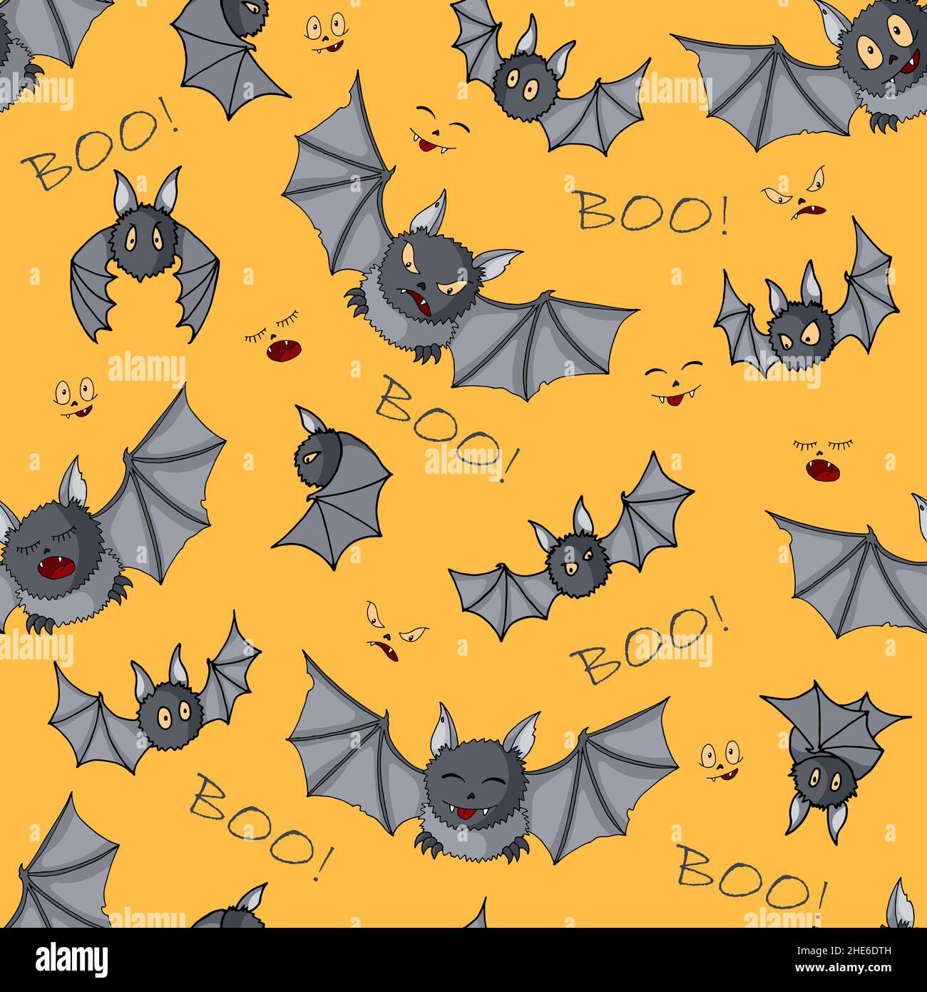 Seamless pattern of Cartoon bats. Cute vampire bat, flying mammal