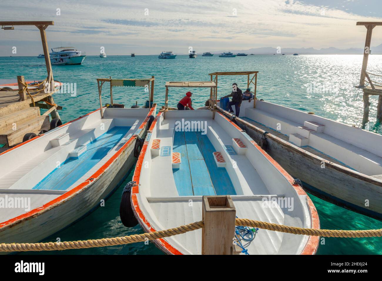 Tourist boats on the shores of the Red Sea, Egypt Stock Photo - Alamy