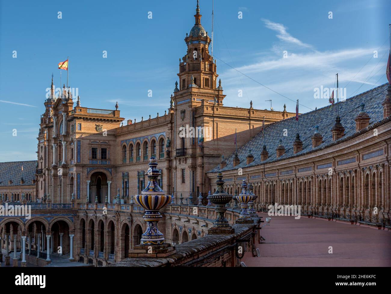 The beautiful Plaza de Espana (translates to Spanish Square) in Seville, with the ornately decorated archways Stock Photo