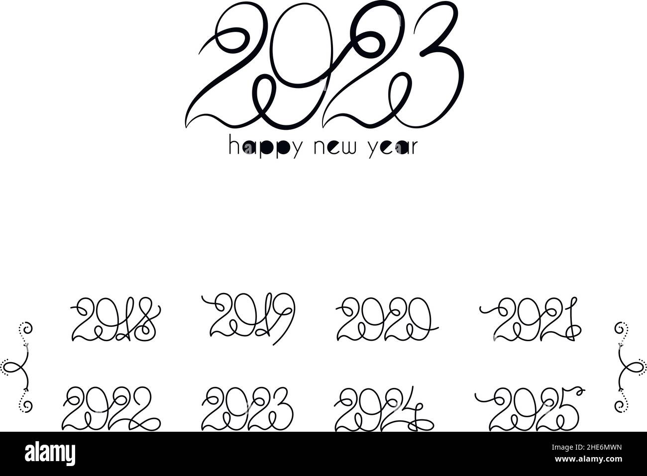 2023. Calendar collection of year number. Ink modern brush calligraphy. Isolated vintage vector on white background. Stock Vector