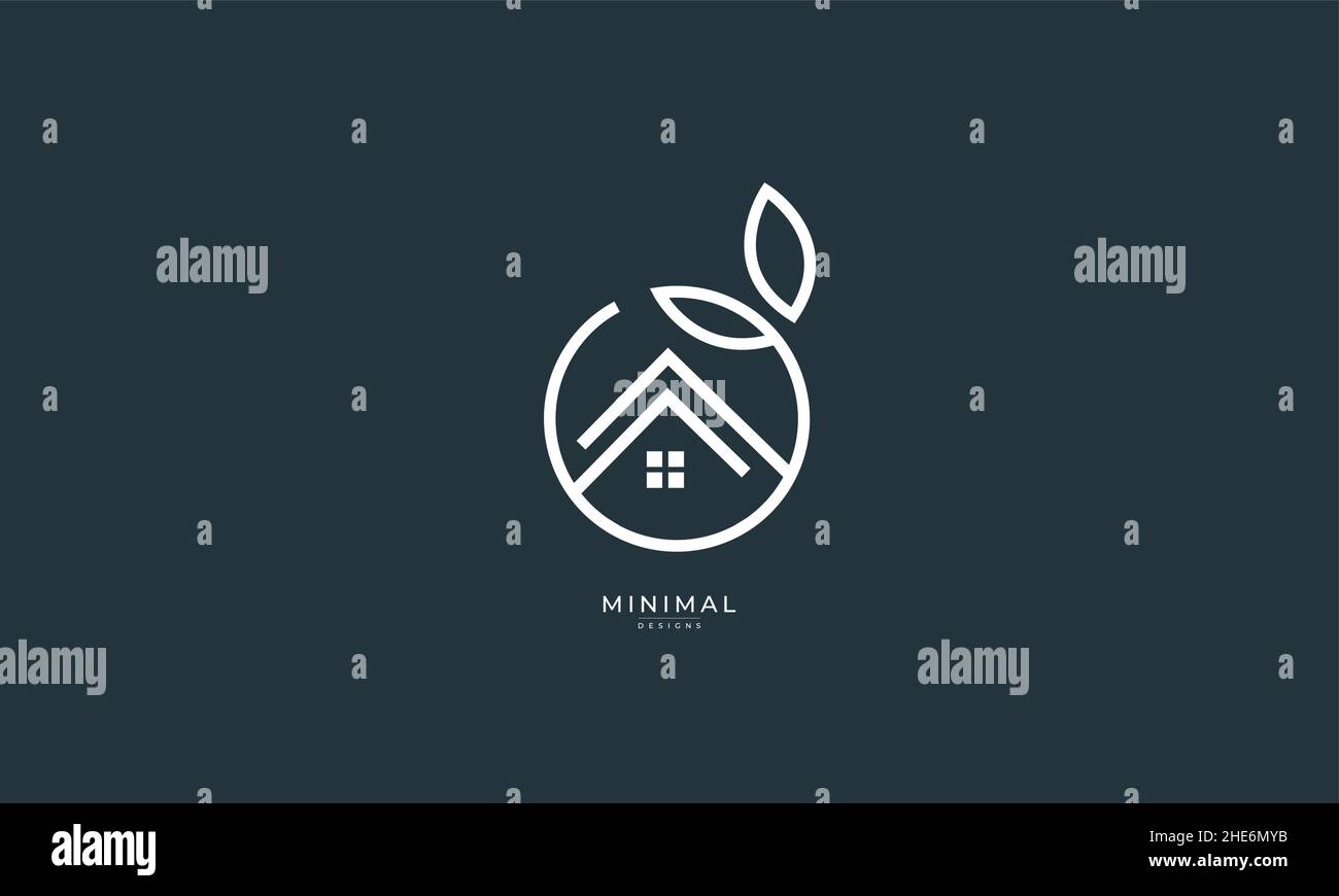 A line art icon logo of a house / home with a leaf circle Stock Vector ...