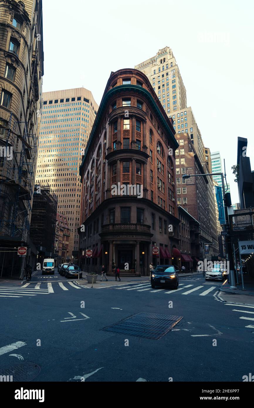 Vertical shot of the Delmonico's building in New York. Stock Photo