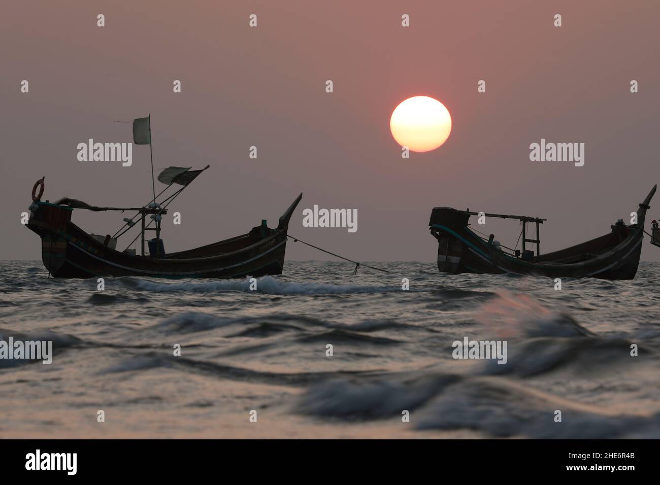 Cox's Bazar, Bangladesh - December 31, 2021: Sunset over the Sea beach at Saint Martin Island in Cox’s Bazar. “Bangladesh is a gorgeous damsel and the Stock Photo