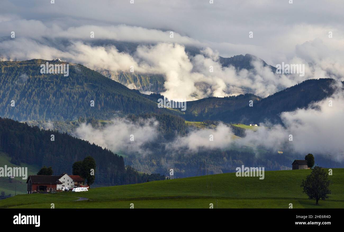 Säntis in den Wolken Stock Photo