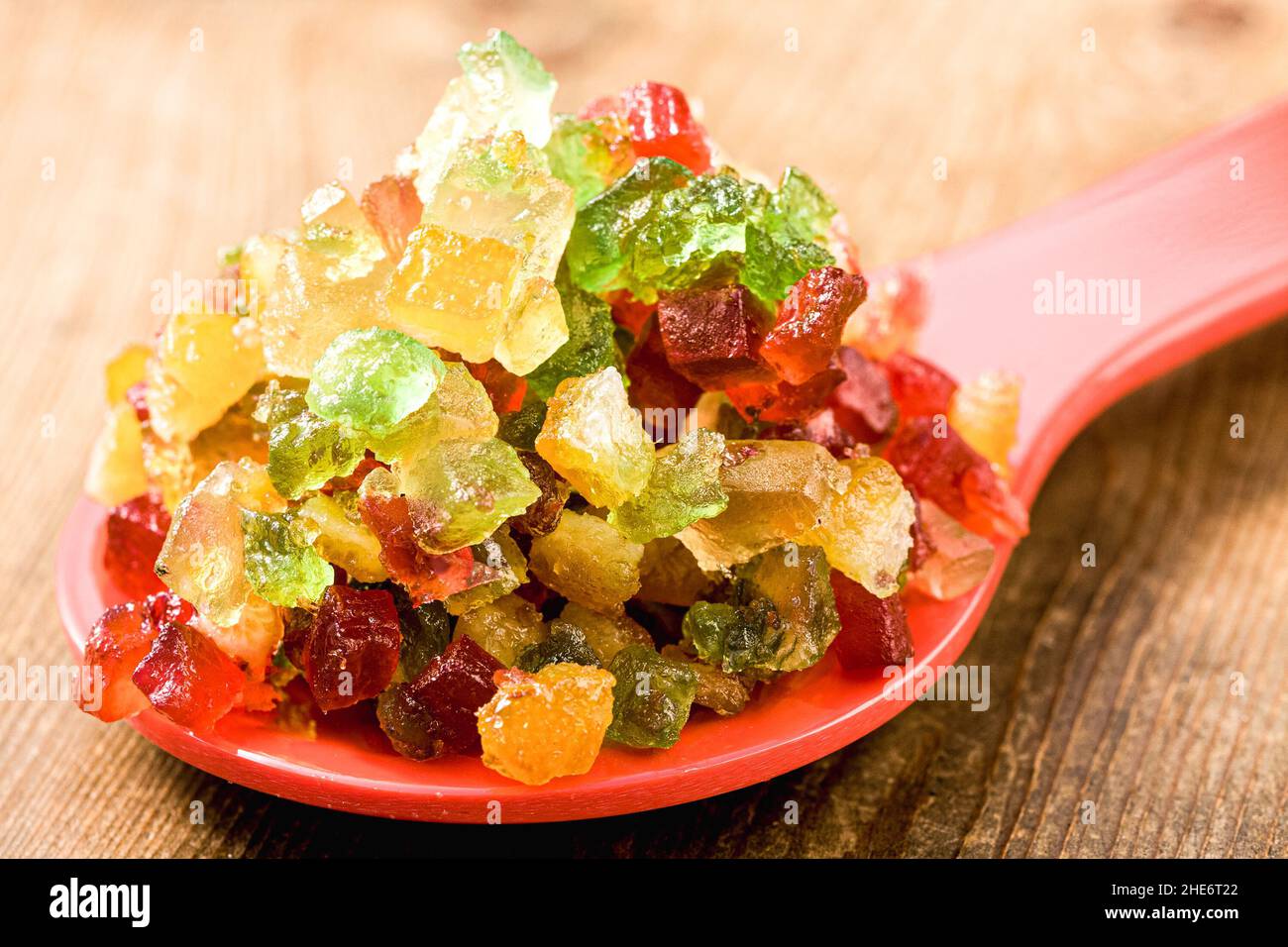 Candied fruit ixed on spoon Stock Photo