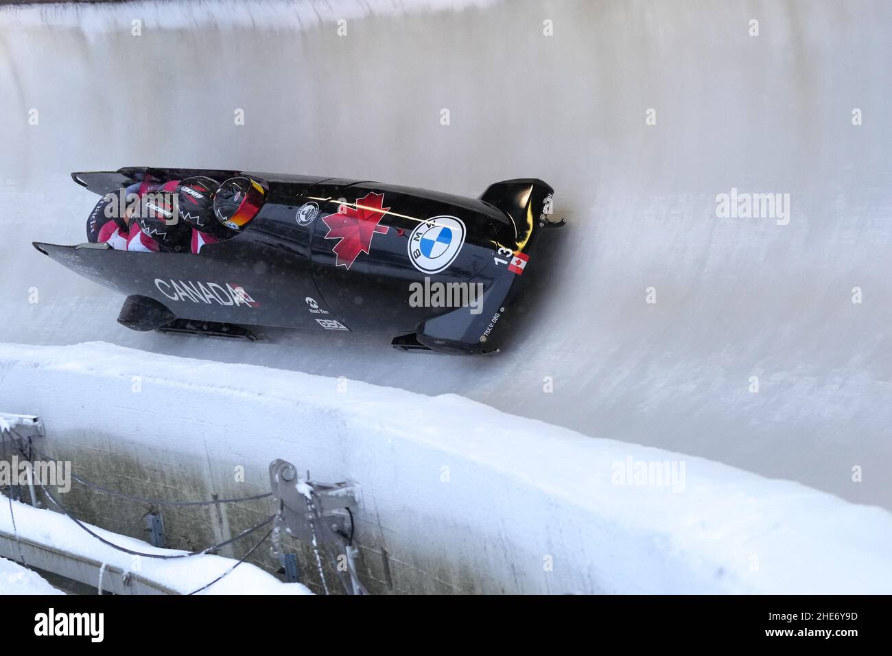 Winterberg, Germany. 09th Jan, 2022. WINTERBERG, GERMANY - JANUARY 9: Christopher Spring, Mike Evelyn, Cody Sorensen, Samuel Giguere of Canada compete in the 4-man Bobsleigh during the BMW IBSF Bob & Skeleton World Cup at VELTINS-EisArena on January 9, 2022 in Winterberg, Germany (Photo by Patrick Goosen/Orange Pictures) Credit: Orange Pics BV/Alamy Live News Stock Photo