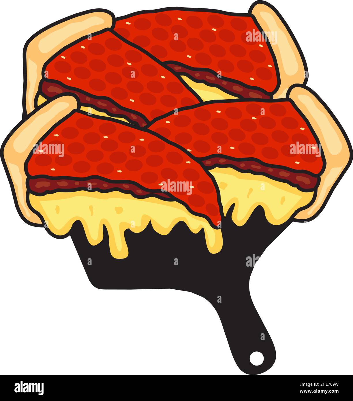 Deep dish pizza on the black peel vector logo design Stock Vector