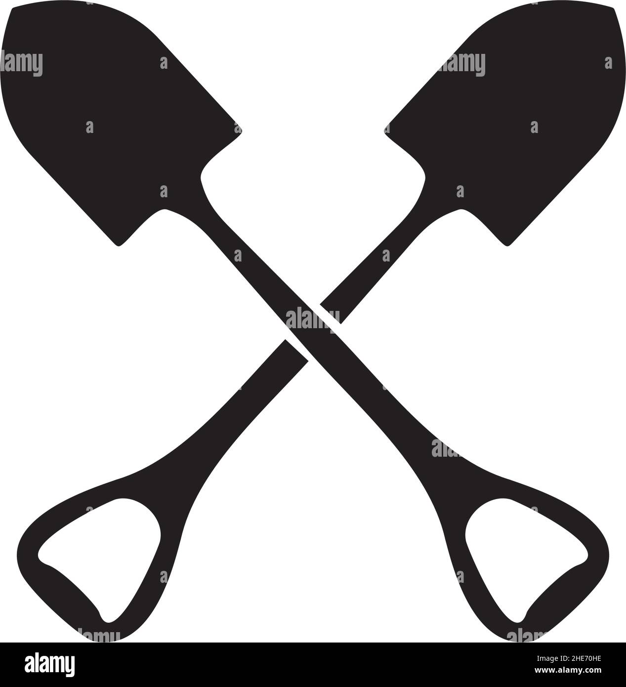 Black crossed shovel icon vector logo design Stock Vector
