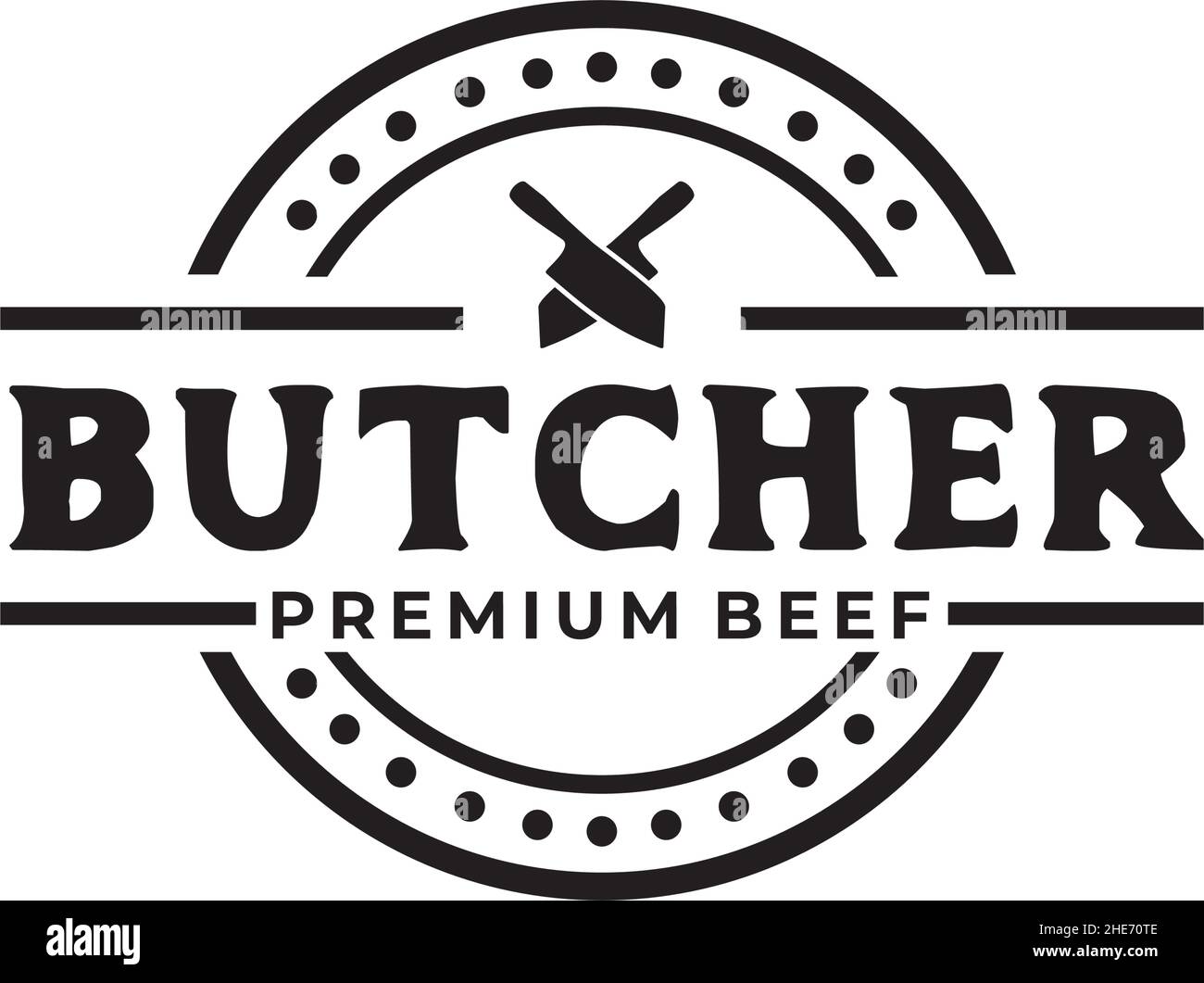 Butcher classic emblem with crossed knife vector logo design Stock ...