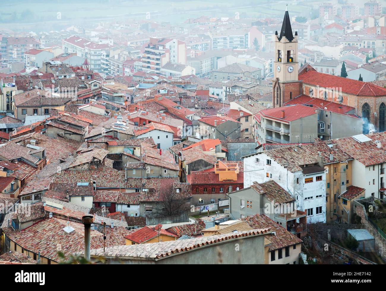 Top view of town in Pyrenees. Berga Stock Photo