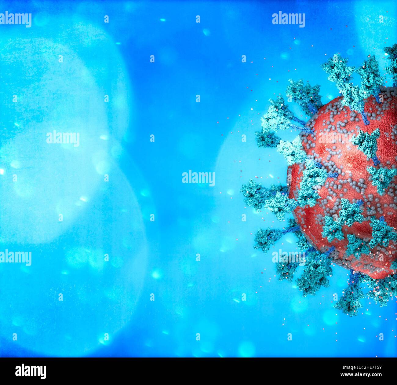 Virus variant, coronavirus, spike protein. Deltacron. Covid-19 seen under the microscope. SARS-CoV-2, 3d rendering Stock Photo