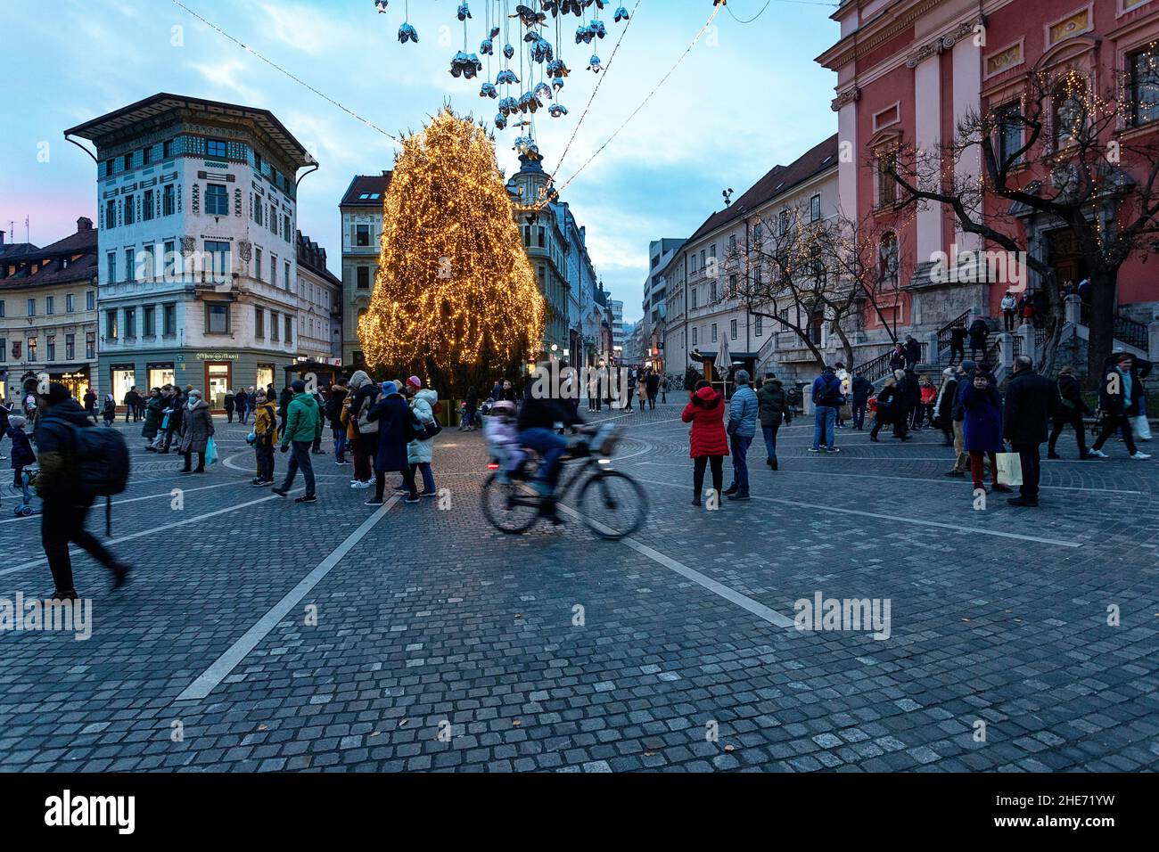 Preseren square, decorated for Christmas and New Years celebration Stock Photo