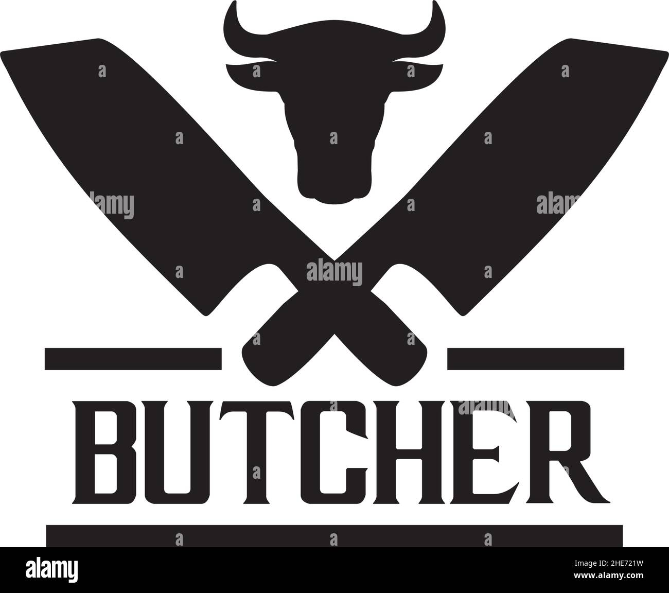 Butcher classic emblem with crossed knife vector logo design Stock