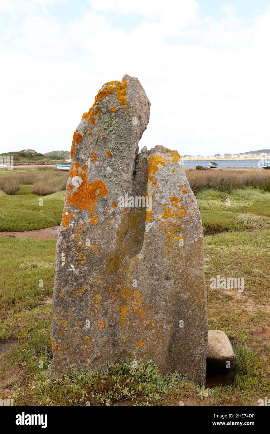 Menhir of Toeno - megalithic monument in Trebuerden in Brittany, France Stock Photo