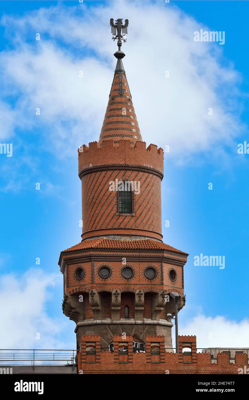 Partial view of Oberbaum bridge over the Spree river, Berlin, Germany Stock Photo