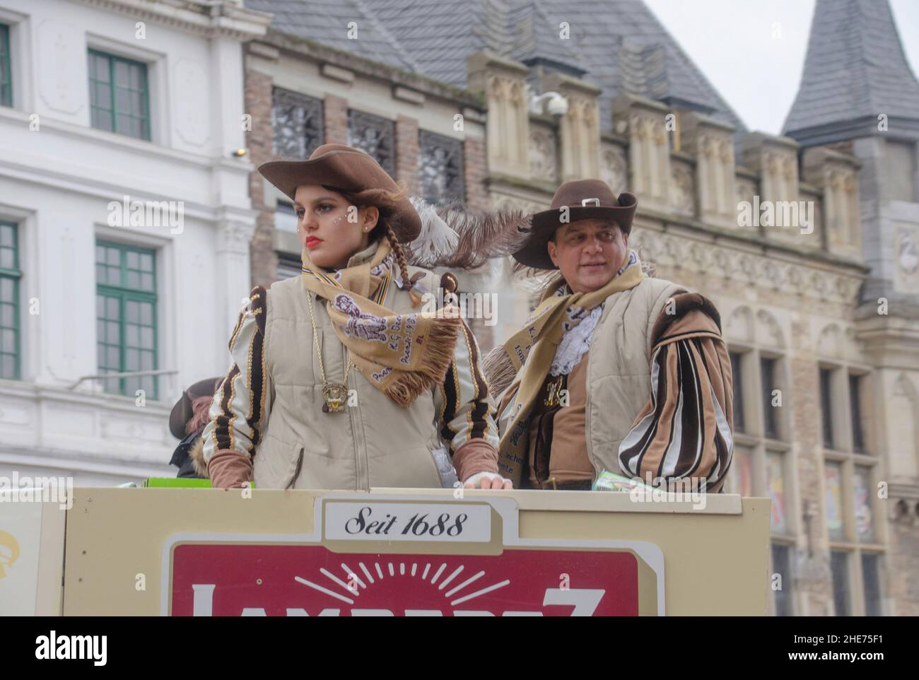 The Aachen Rose Monday procession in the carnival in front of the historic town hall Stock Photo